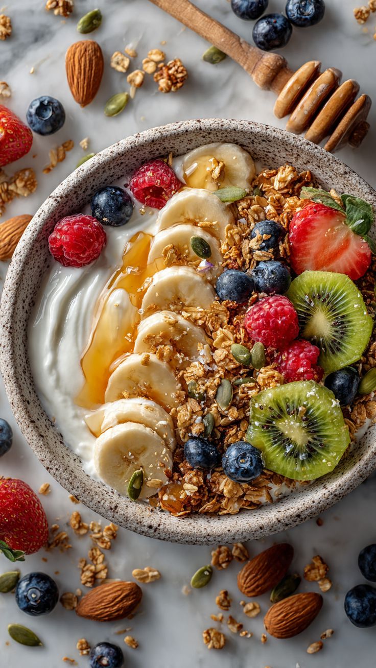 Muesli bowl fruits honey